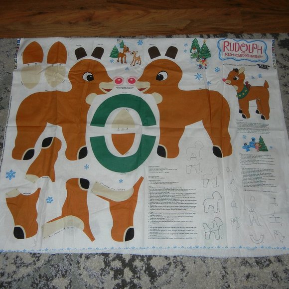 Rudolph Cut Sew Fabric Panel Christmas Reindeer VIP Cranston DIY Pillow Vintage - Picture 1 of 2